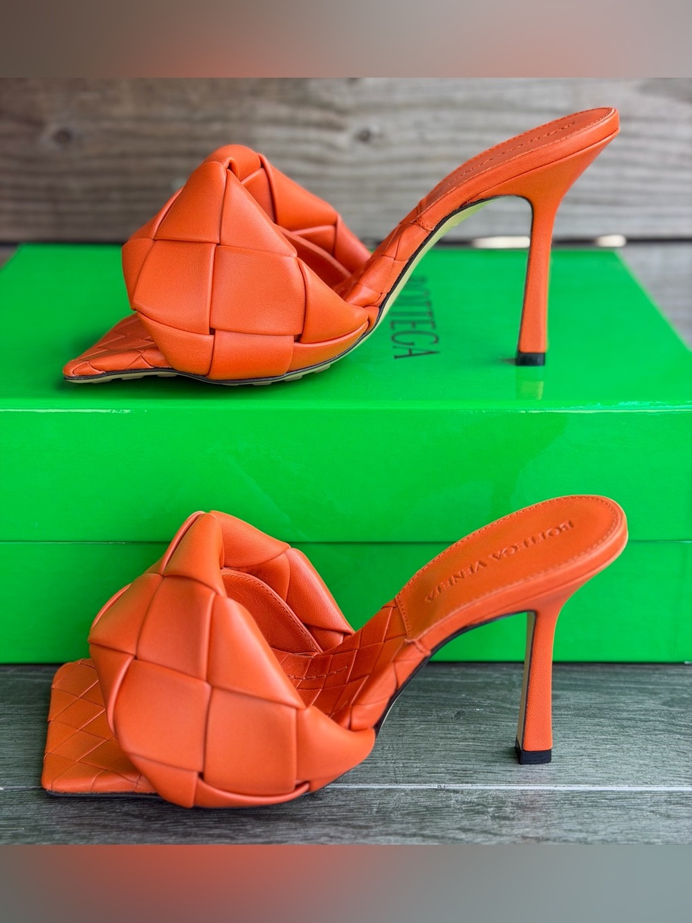 Bottega Veneta Orange Padded Intrecciato High Heel Mule size 35 - Picture 2 of 8